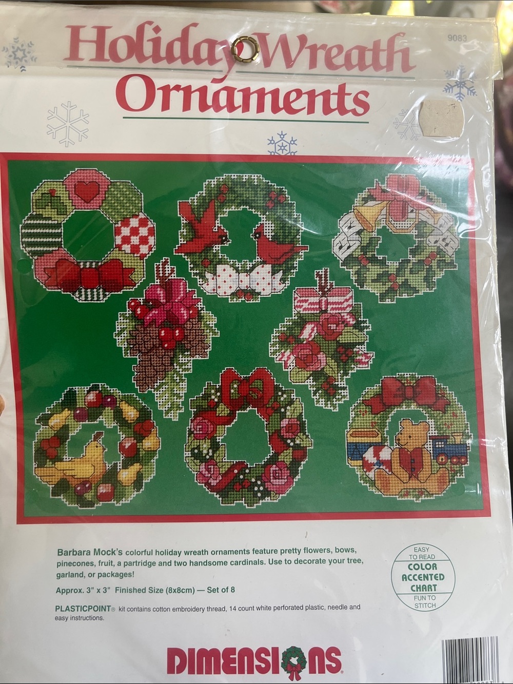 Vintage DIMENSIONS Holiday Wreath Ornaments Cross-Stitch Kit - sealed package